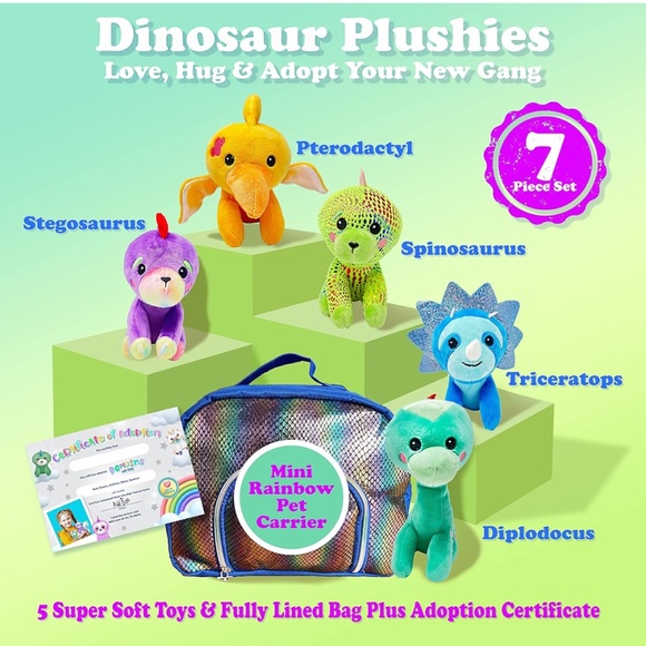 Plush Dinosaur Stuffed Animal with Carrying Case for Boys and Girls - Set of 5 C - Picture 7 of 8